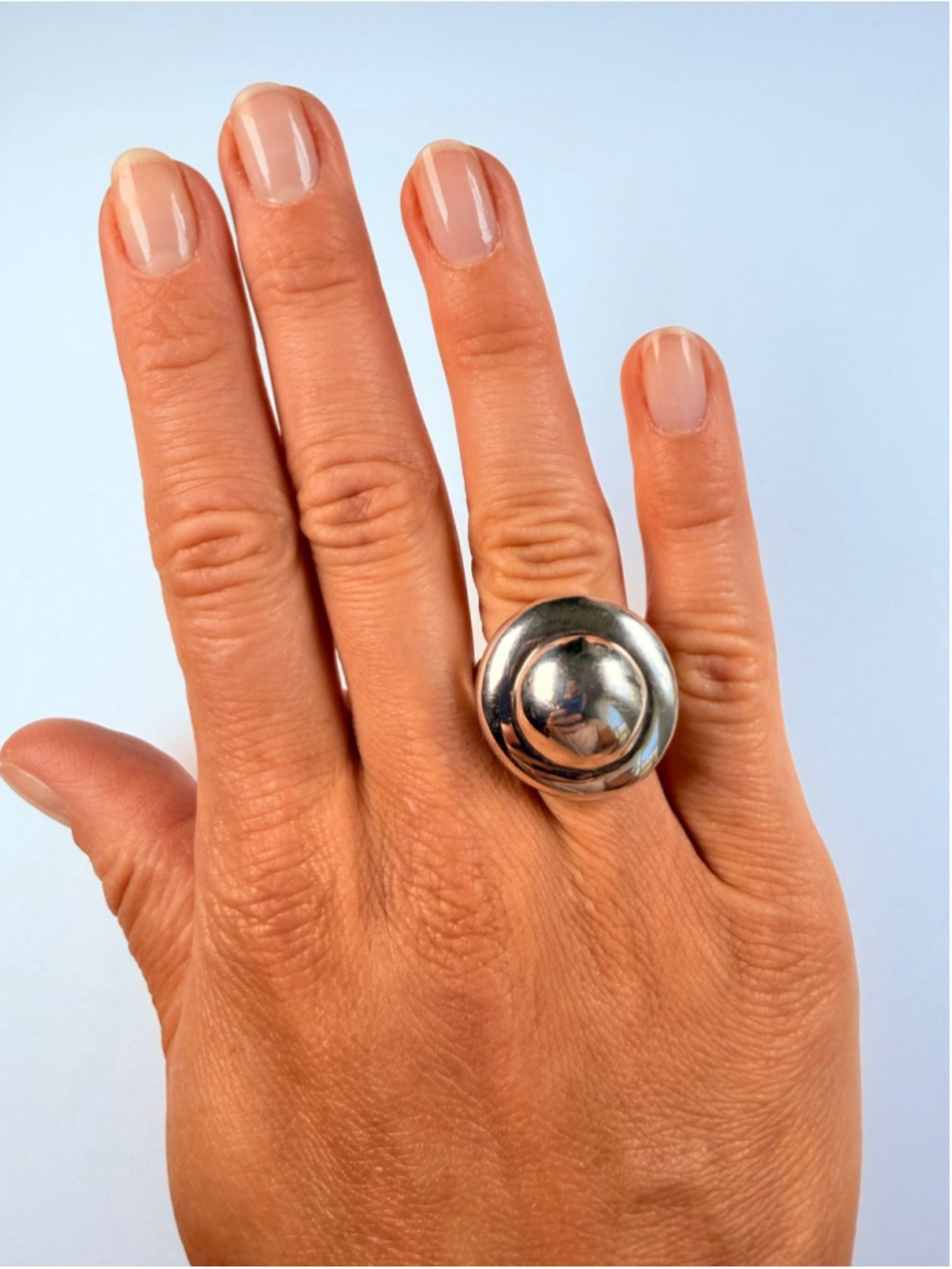 Modernist Saucer Disk Bullseye 925 Sterling Silver Jensen Vintage Ring - Picture 2 of 11
